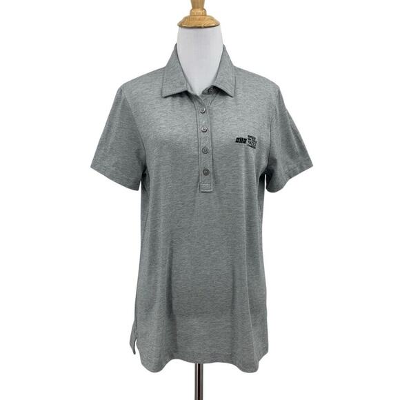 Travis Mathew Polo Shirt Womens M Medium Gray Golf Striped USA Pickleball Logo* - Picture 1 of 12